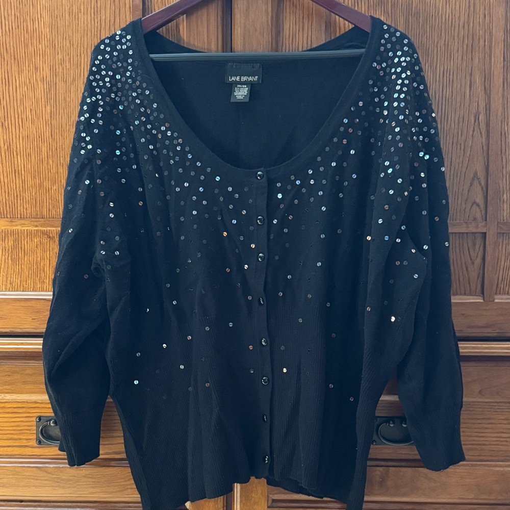 Lane Bryant Black Sequin Button Down Cardigan Sweater Evening Cocktail Party